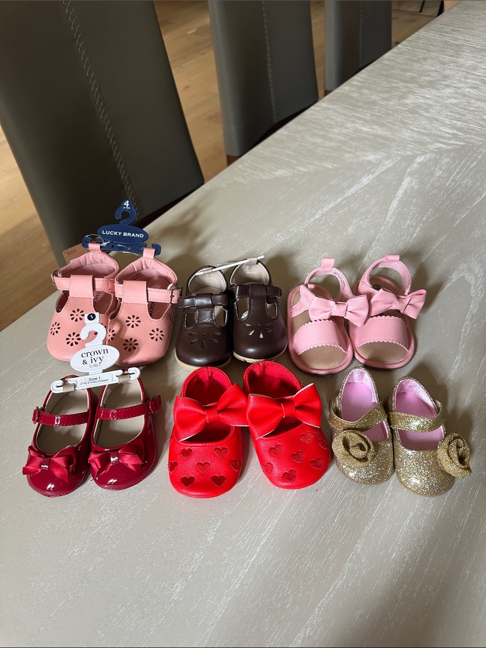 Rising Star Baby Girls Assorted Bow & Mary Jane Shoes - Pink, Red, Gold, Brown